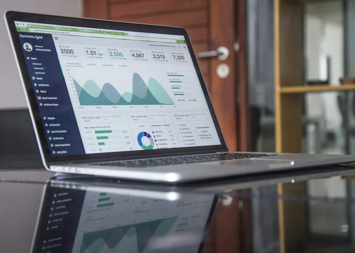 Business analytics displayed on a laptop screen